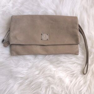 Sissirossi buttery soft tan leather zipper flap fold over wristlet